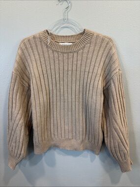 Francesca's Collections Ribbed Crewneck Sweater - Taupe